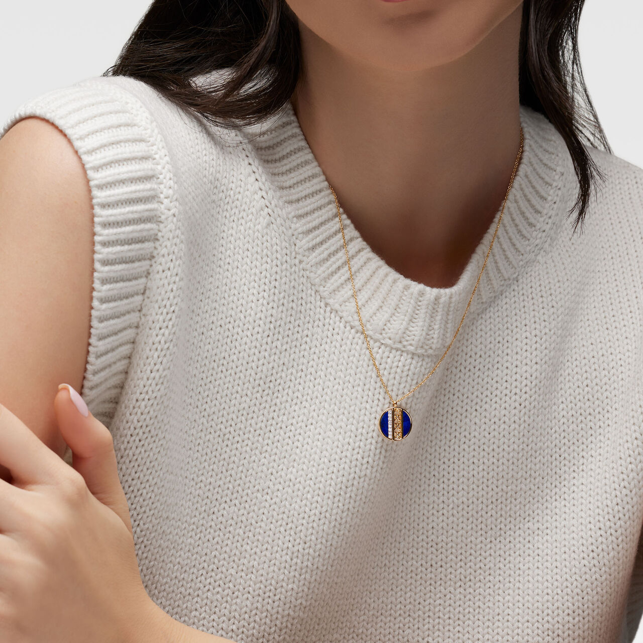 Birks Dare to Dream Lapis Lazuli and Diamond Medallion Pendant on Model image number 1